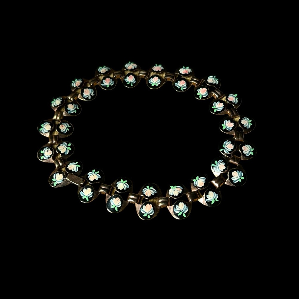 MCM Hand Painted Roses Copper Enamel Choker